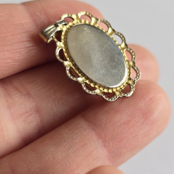 Vintage pendant silver clear cabochon Gold tone setting charm boho - Picture 10 of 12